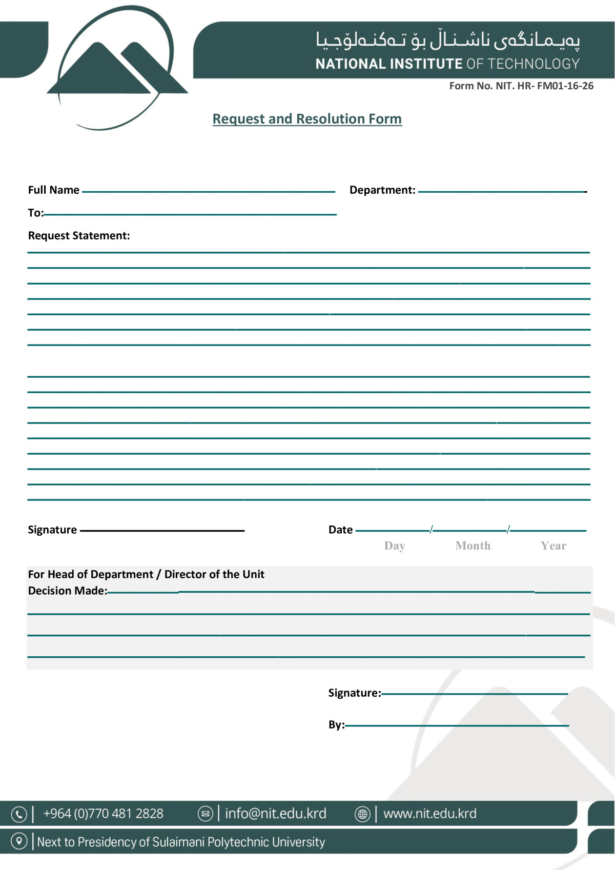 Request and Resolution